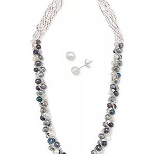Silver and White Multi-Strand Pearl Necklace
